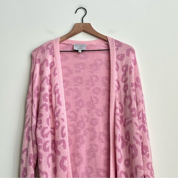 Hayden Los Angeles Pink Animal Print Long Cardigan Make Time For Love Leopard M - Picture 5 of 13